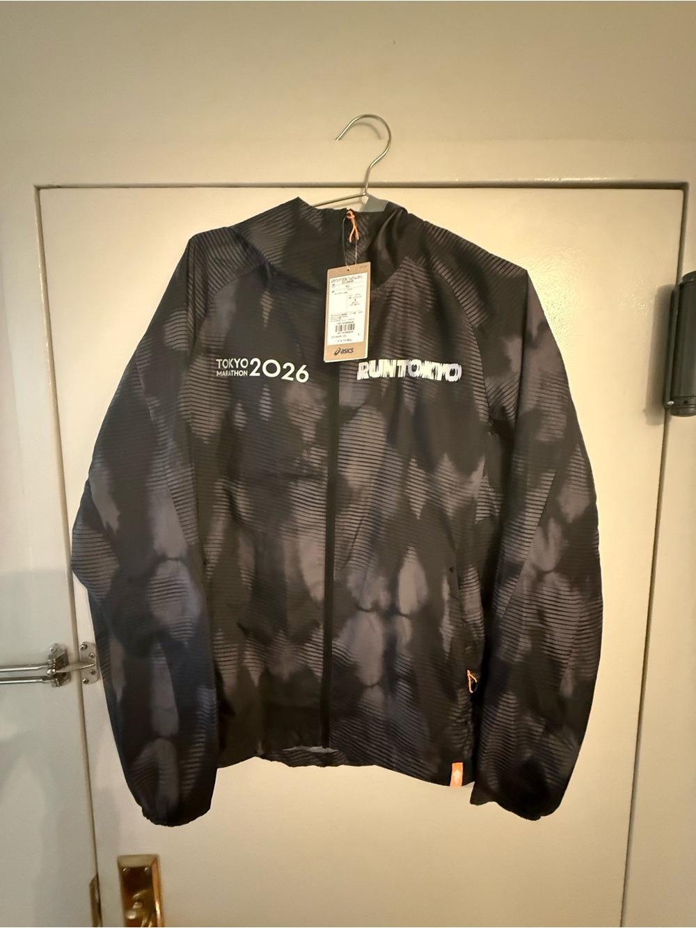 Asics Black and Gray Tie-Dye Jacket with RUN TOKYO Chest Print
